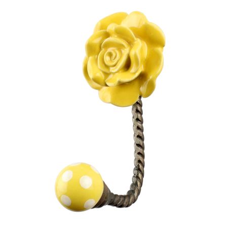 Yellow Flower Ceramic Wall Hook in Antique Fitting